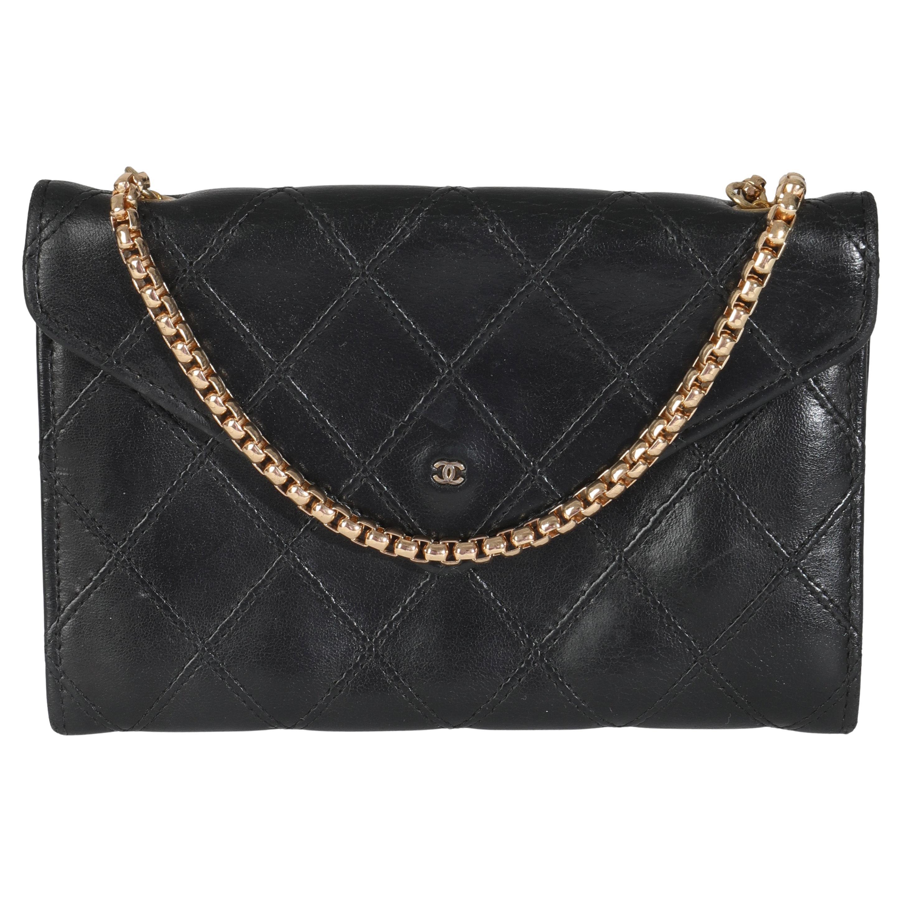 Chanel Vintage Schwarze Mini CC Clutch aus gestepptem Lammfell