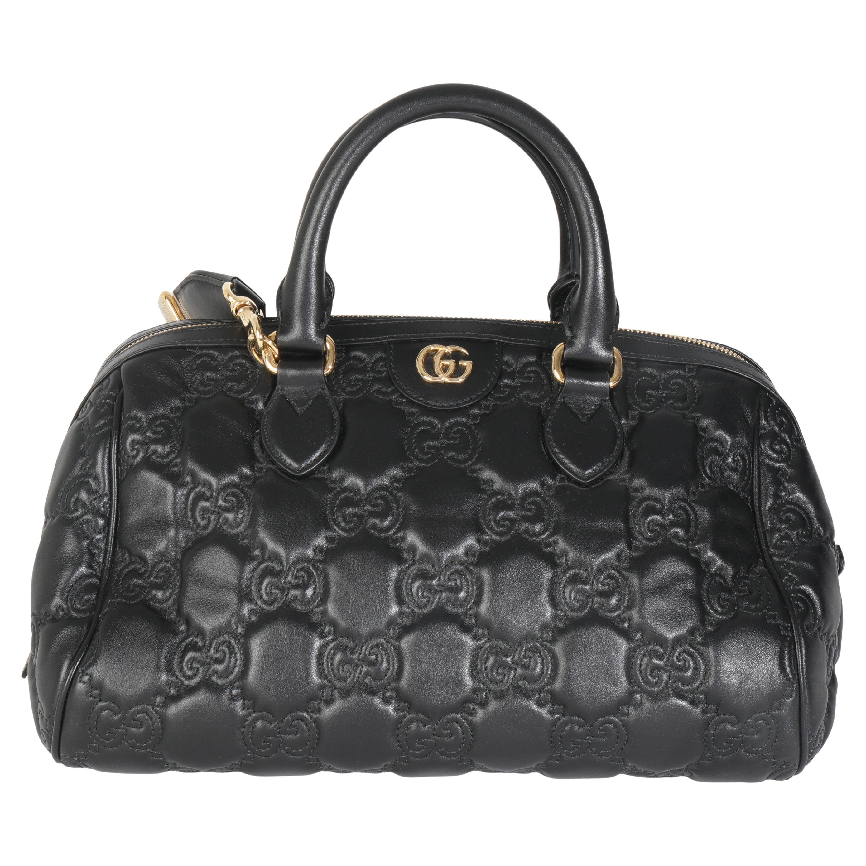 Bolso bombín mediano Gucci GG Matelasse de piel de becerro negra en venta