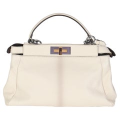 Fendi Bolso Icónico Peekaboo Blanco Piel de Cabra Beige Pitón Mediano