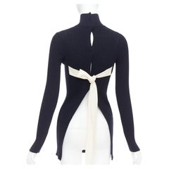 OLD CELINE Phoebe Philo 2015 navy tie back contour ribbed turtleneck sweater