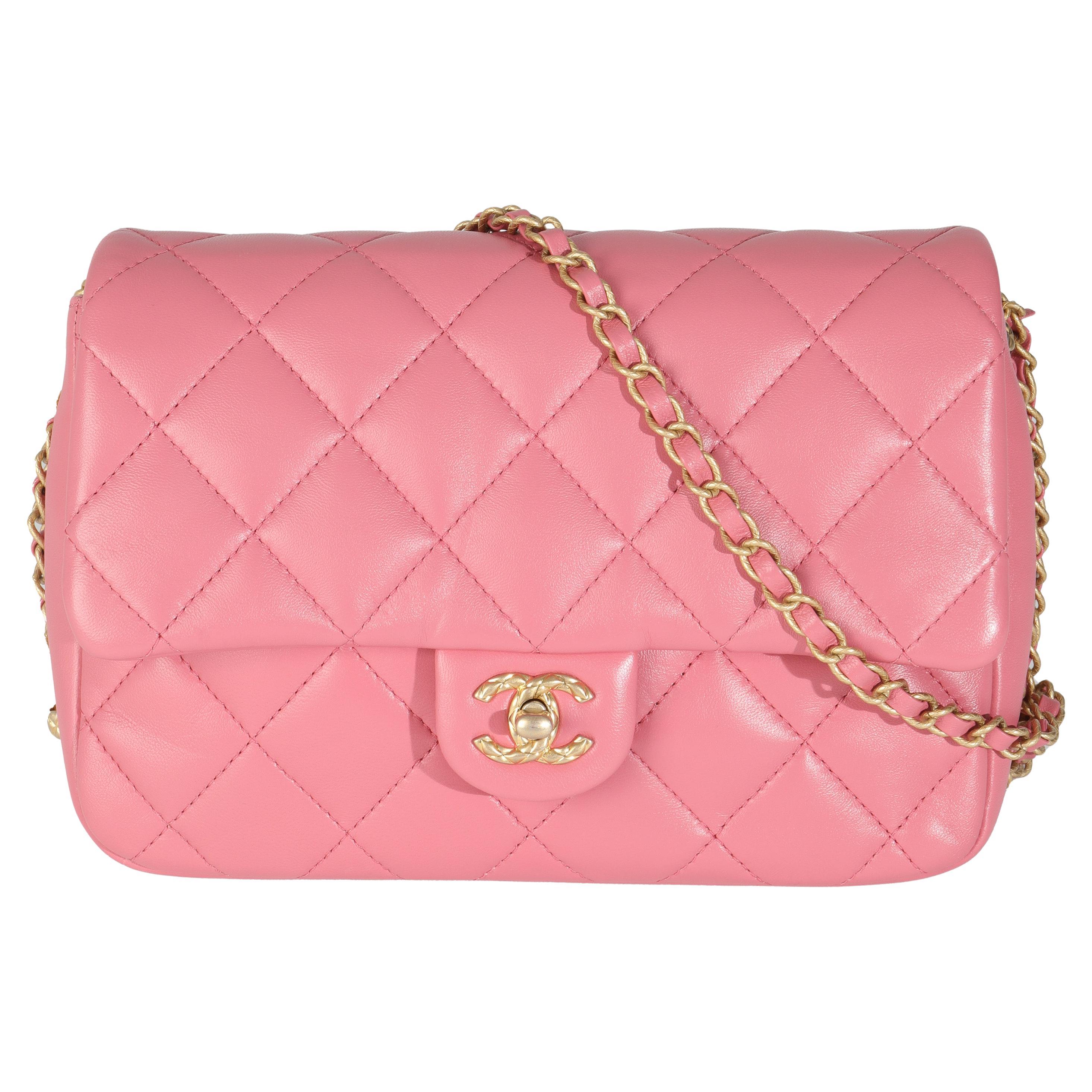 Chanel Pink Quilted Calfskin Chain Around Mini Square Flap Bag For Sale