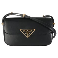 Prada Black Smooth Leather Logo Plaque Shoulder Bag