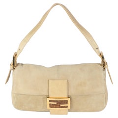 Fendi Beige Suede Glitter Enamel Resin Baguette Bag