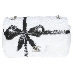 Chanel White Black Sequin Bow Mini Rectangular Flap Bag