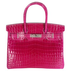 Hermès Rose Pourpre Shiny Niloticus Birkin 30 PHW