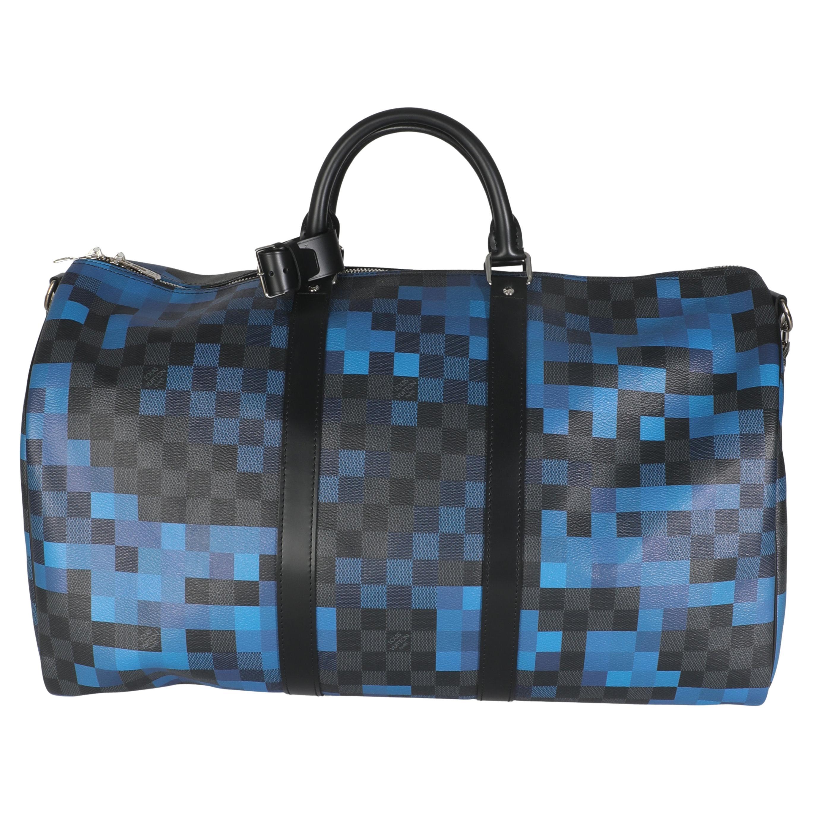 Louis Vuitton Blue Damier Graphite Canvas Pixel Canvas Keepall Bandouliere 50