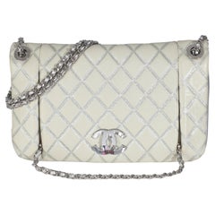 Chanel Ivory Metallic Distressed Lambskin Quilted CC Flap Bag
