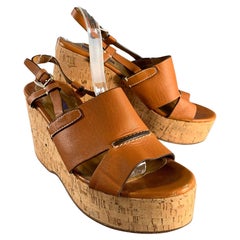 RALPH LAUREN Size 10 Tan Natural Leather Platform Sandals