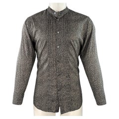 John Varvatos - Chemise de smoking plissée à motif floral abstrait, noir et blanc, taille M