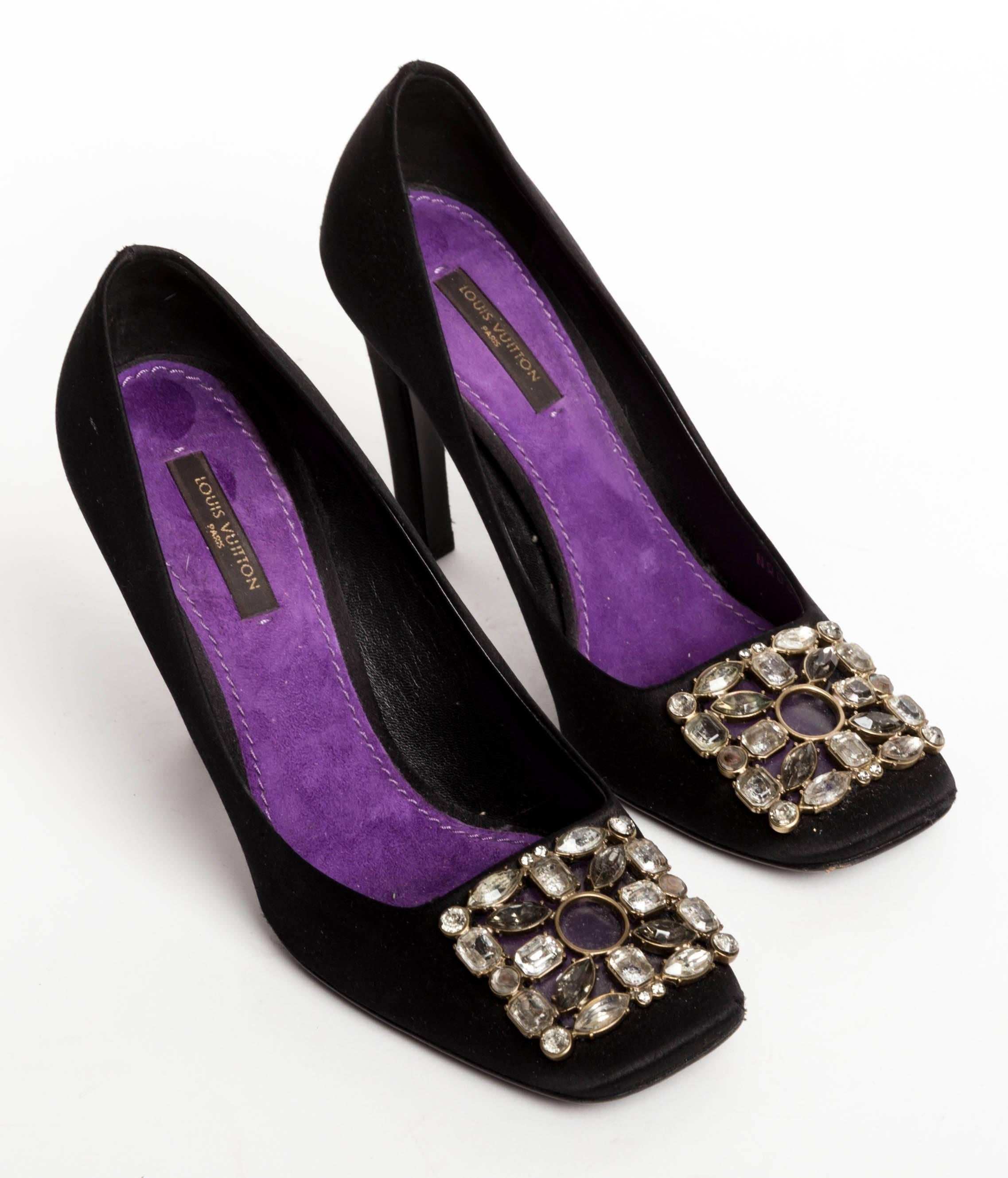 Louis Vuitton Black Silk Pumps with Jeweled Buckles - 37 1/2 3