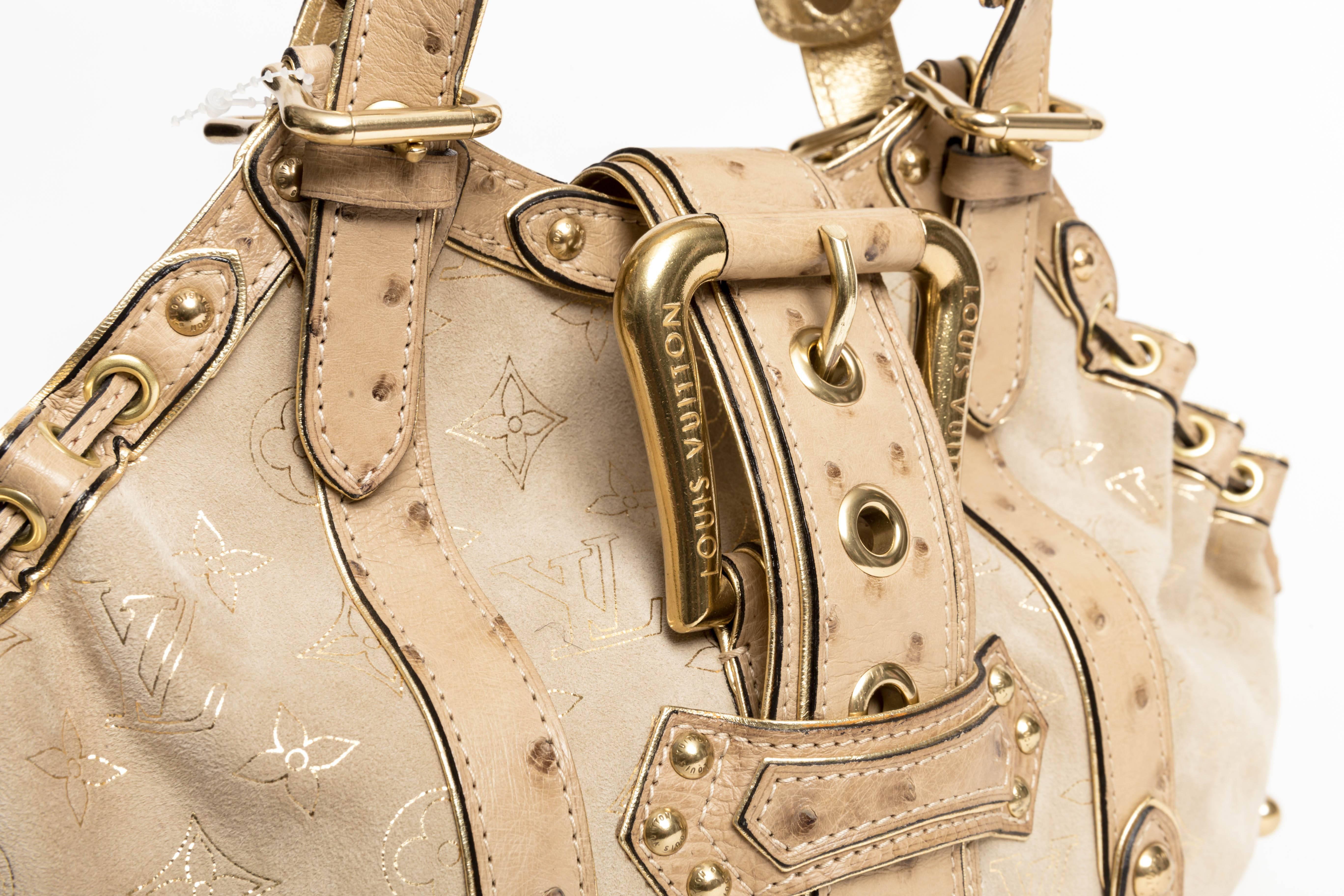 Beige Louis Vuitton Limited Edition Ostrich and Suede Theda GM
