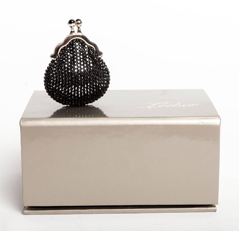 Judith Leiber Black Crystal Pill Box with Onyx Cabochon Clasp For Sale