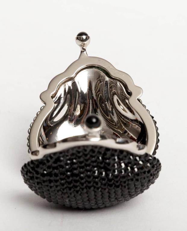 Judith Leiber Black Crystal Pill Box with Onyx Cabochon Clasp For Sale