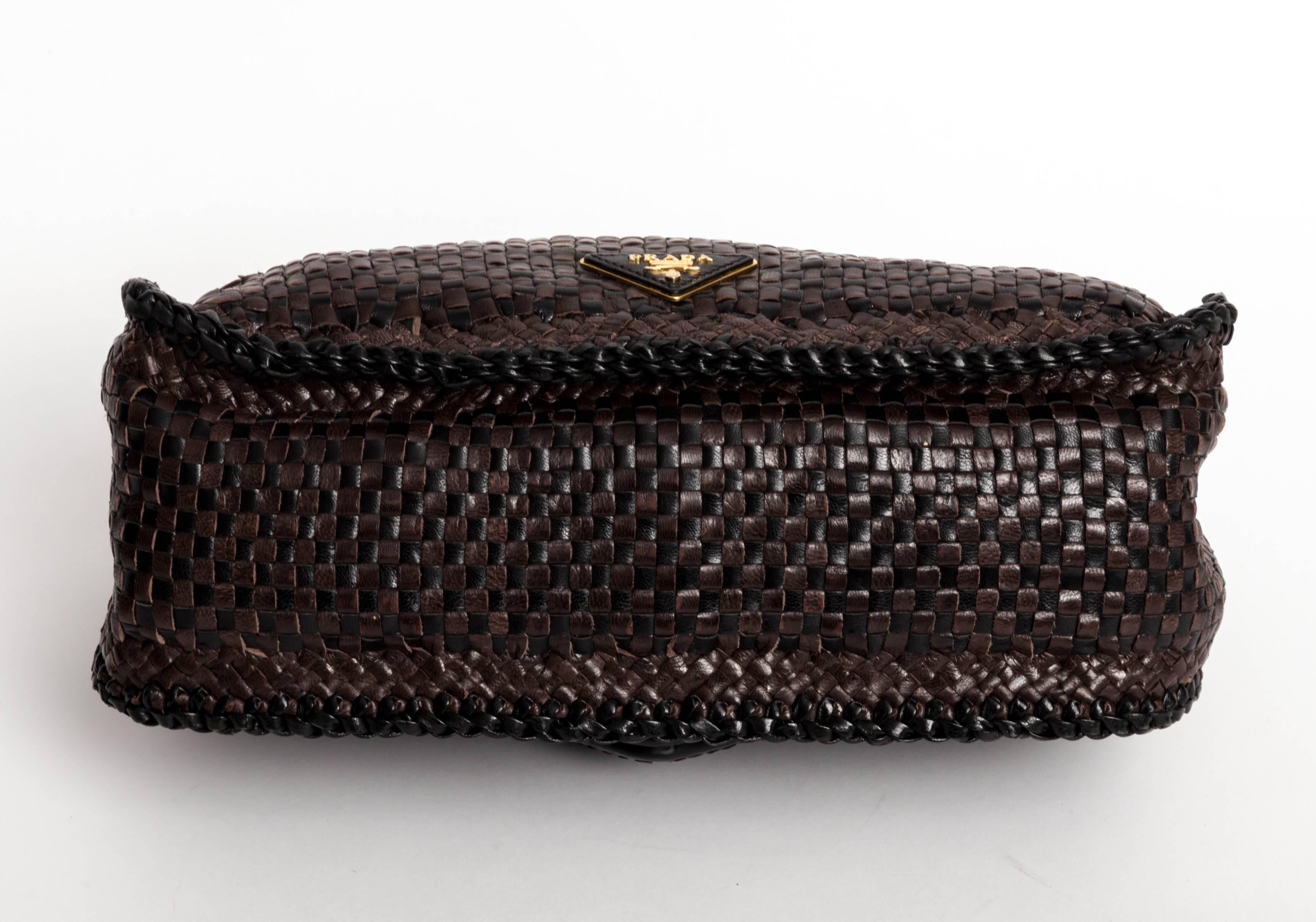 Limited Edition Prada Madras Woven Leather Shoulder Bag In Excellent Condition In Westhampton Beach, NY