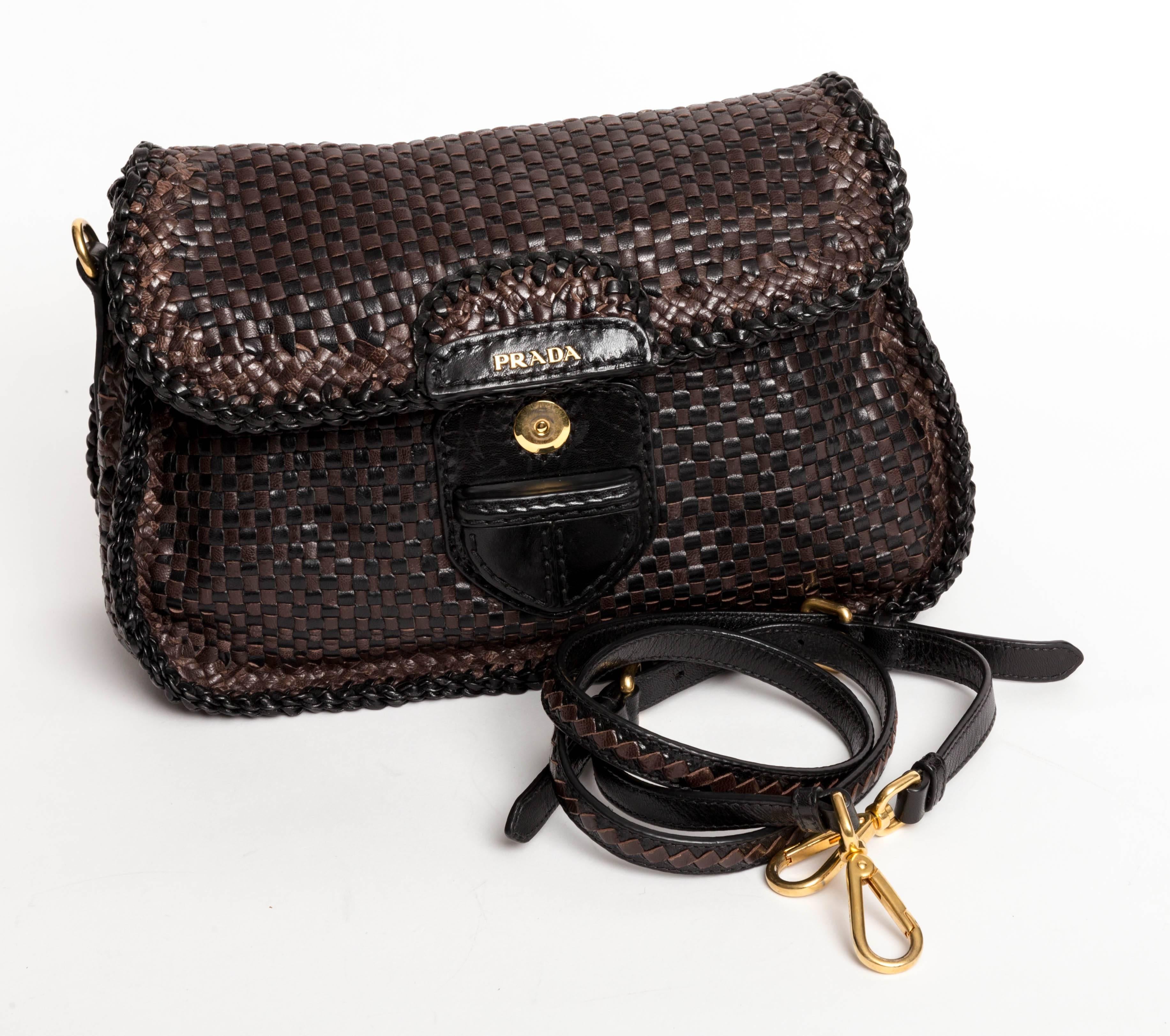 Women's Limited Edition Prada Madras Woven Leather Shoulder Bag