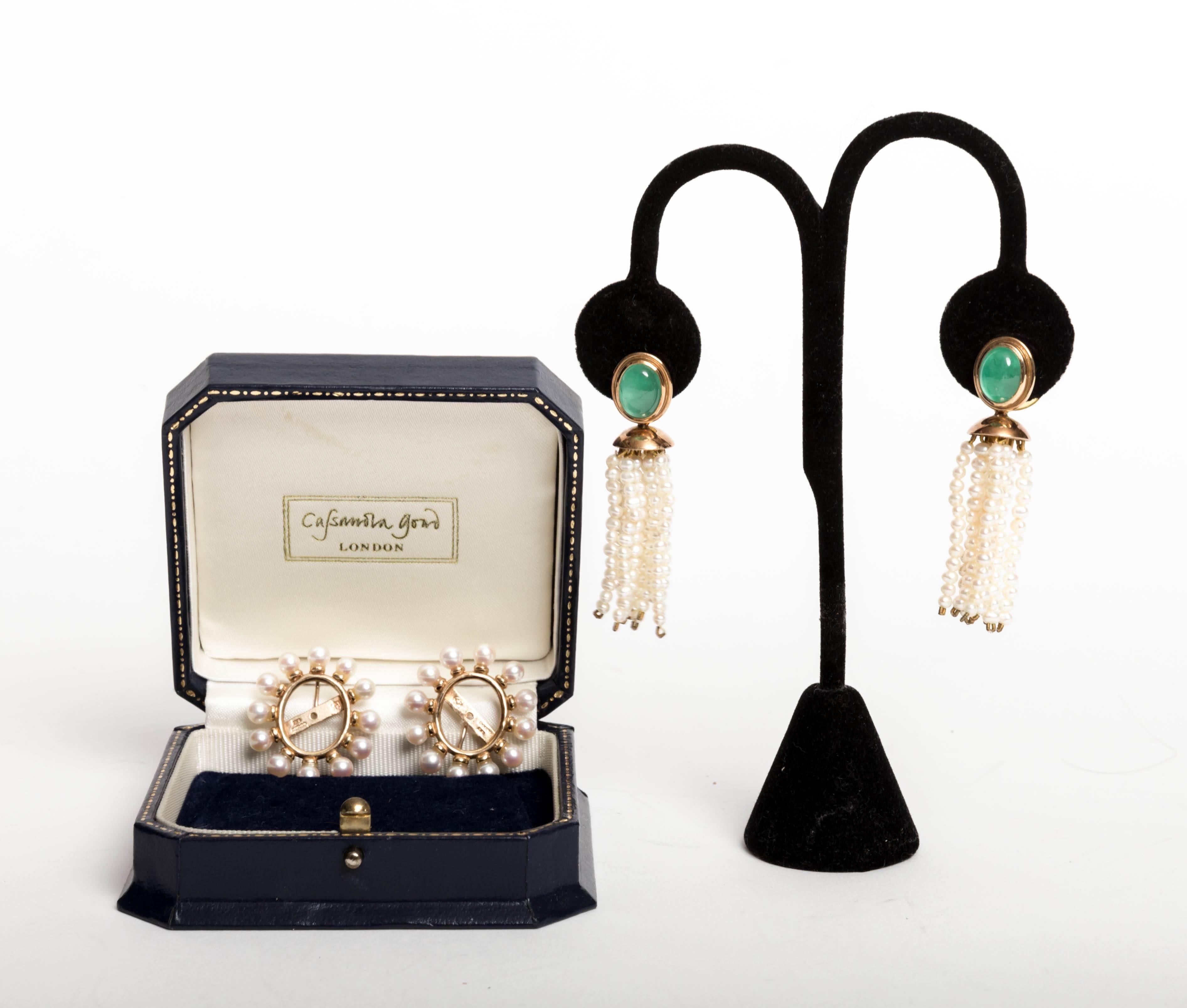 Cassandra Goad Chrysoprase, Gold and Pearl Tassel Earrings  In Good Condition In Westhampton Beach, NY
