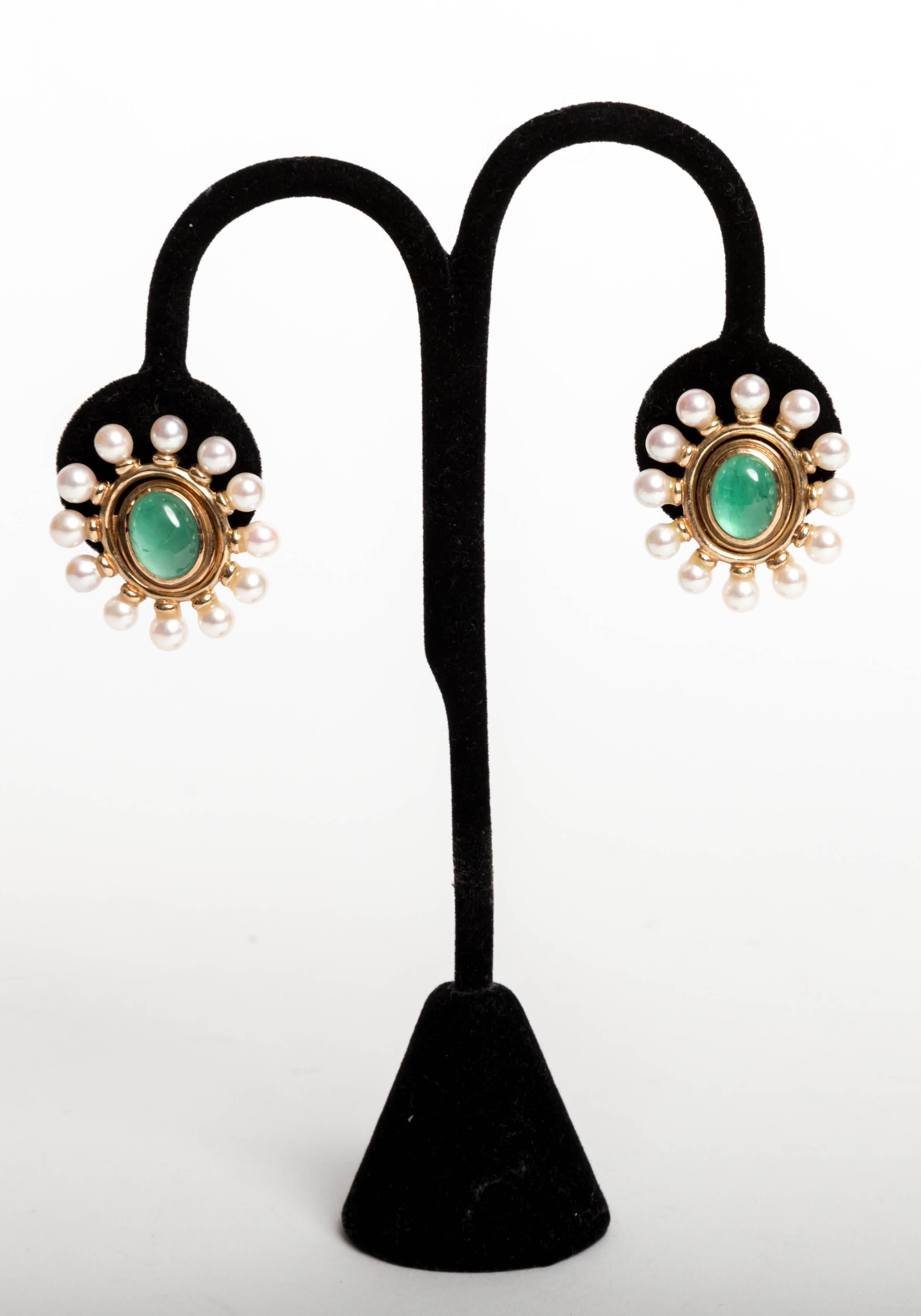 Cassandra Goad Chrysoprase, Gold and Pearl Tassel Earrings  1