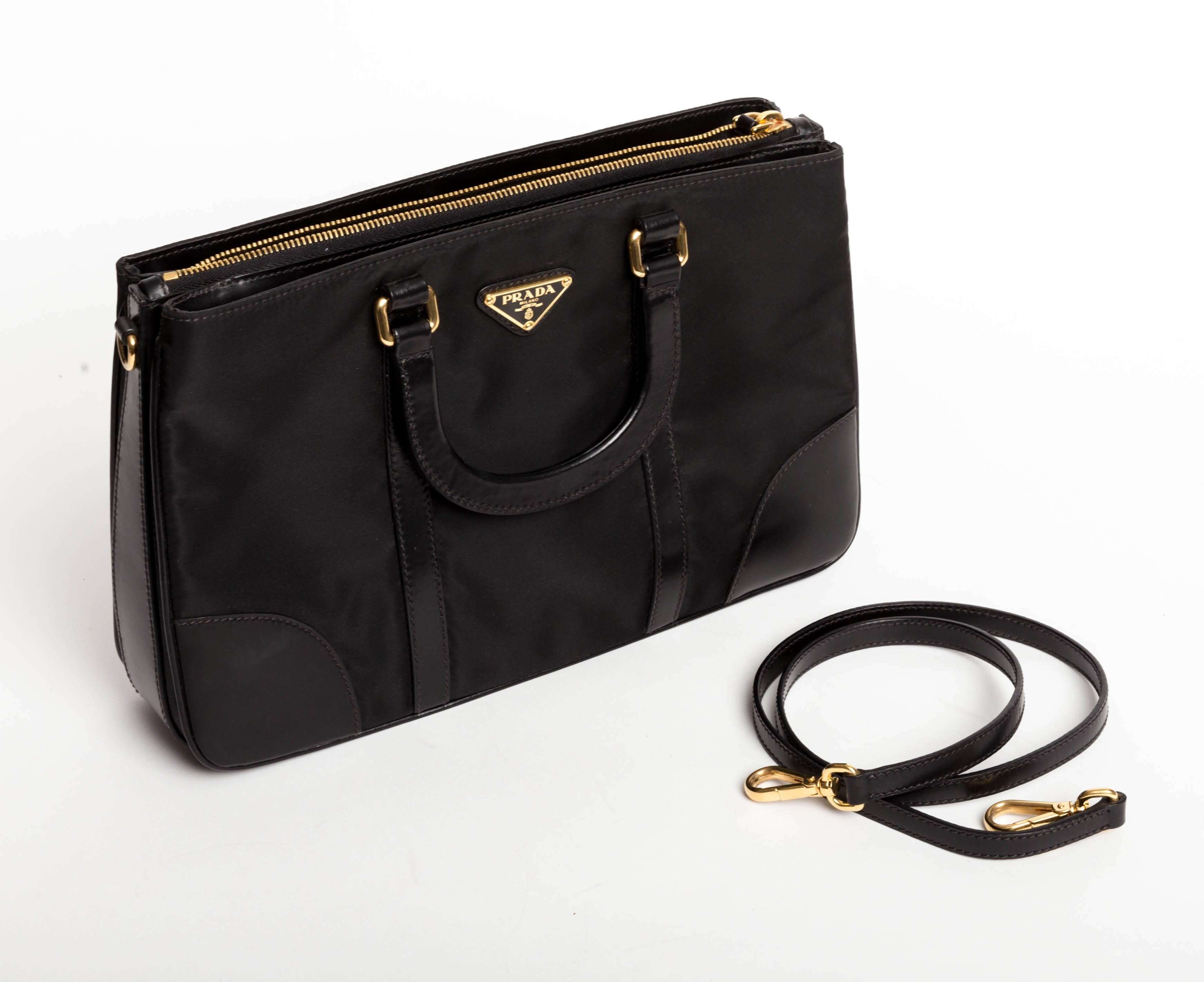 Prada Nylon Bag with Black Leather Top Handles and Strap 2