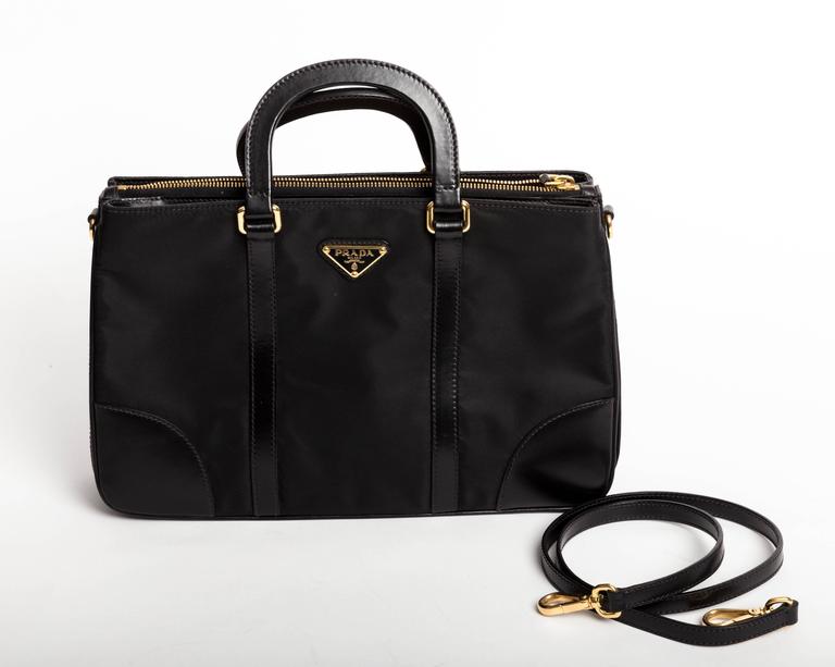 Prada Nylon Bag with Black Leather Top Handles and Strap at 1stDibs