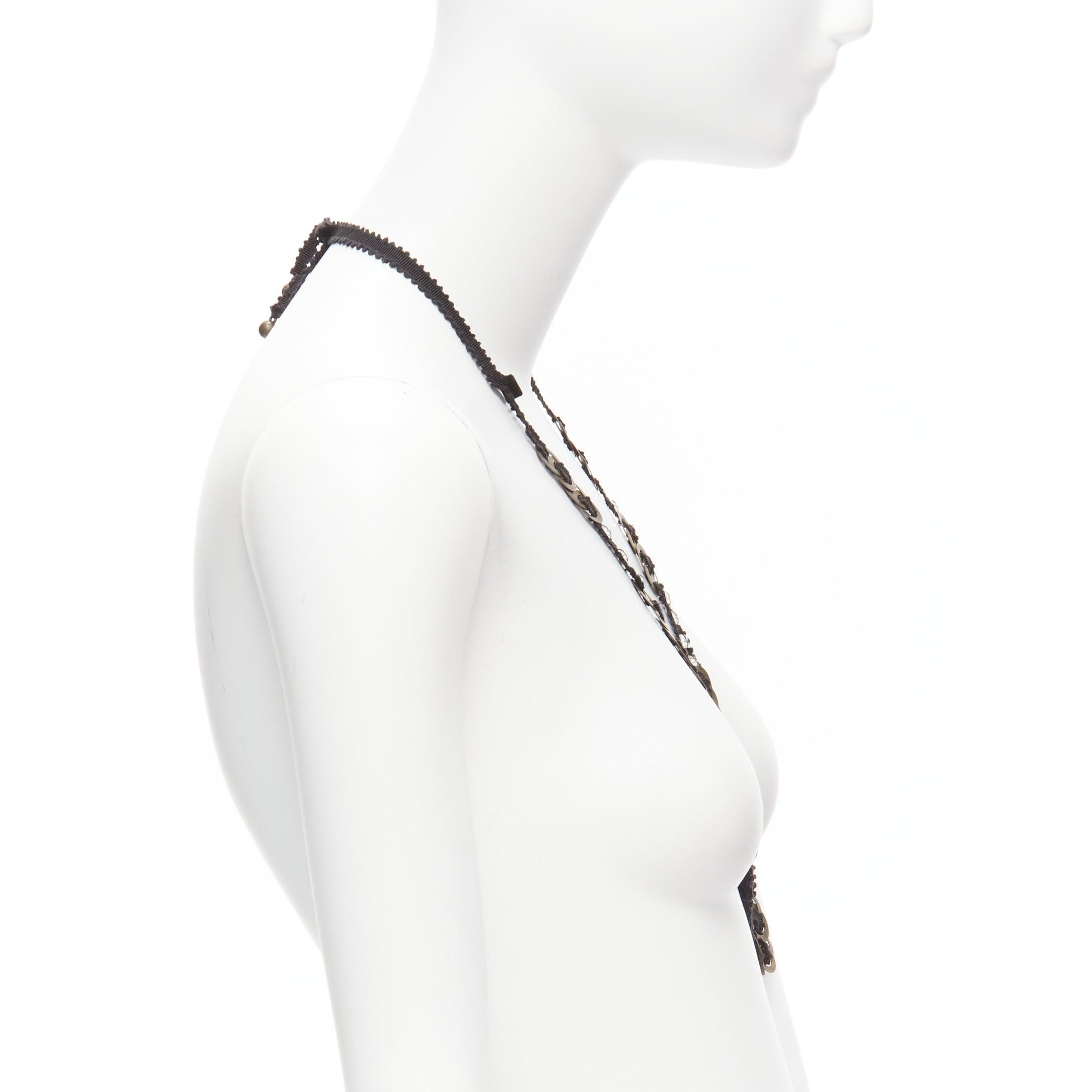 Donna CHAMOREL collana lunga con nastro di gros-grain nero e anelli di cristallo chiaro color bronzo in vendita