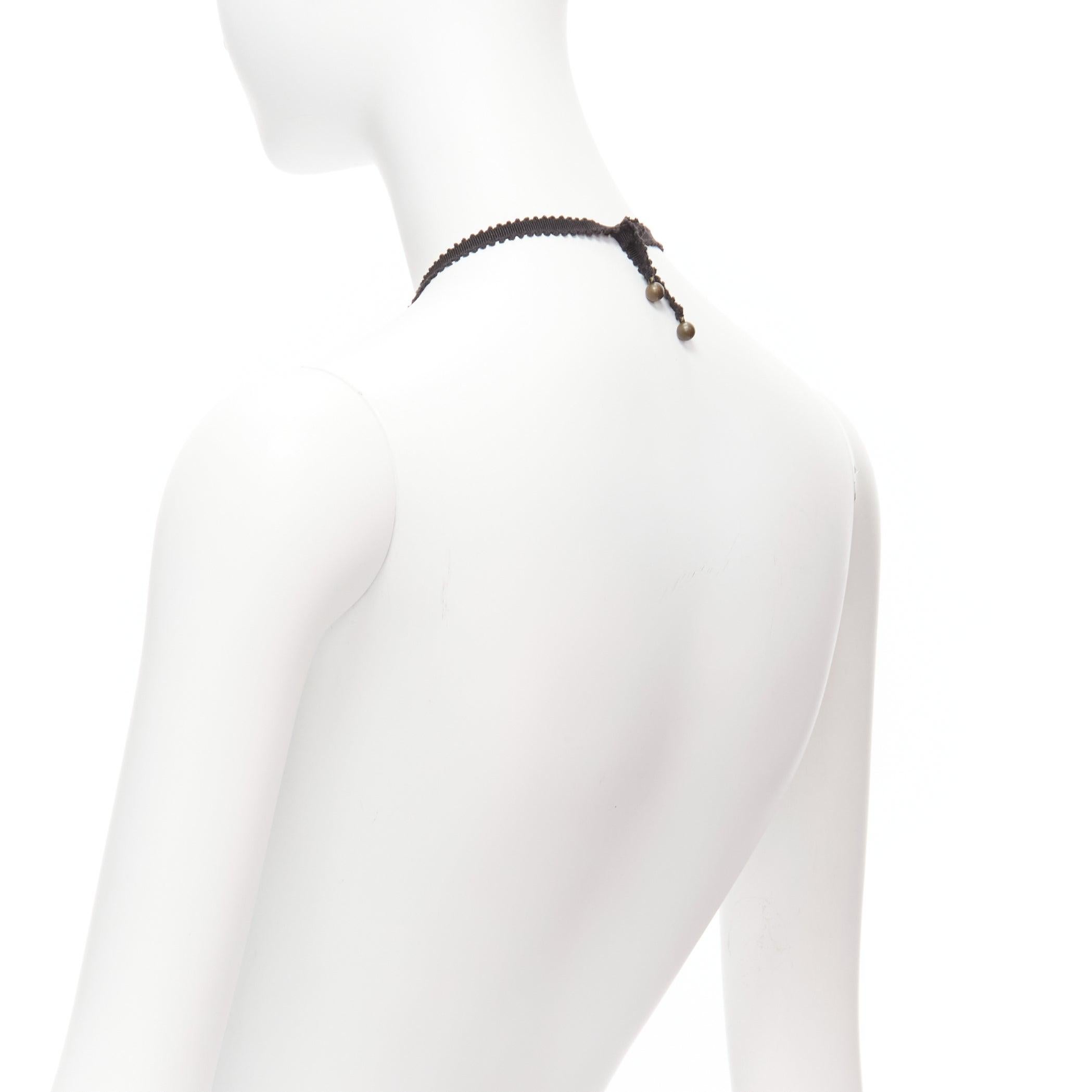 CHAMOREL collana lunga con nastro di gros-grain nero e anelli di cristallo chiaro color bronzo in vendita 2