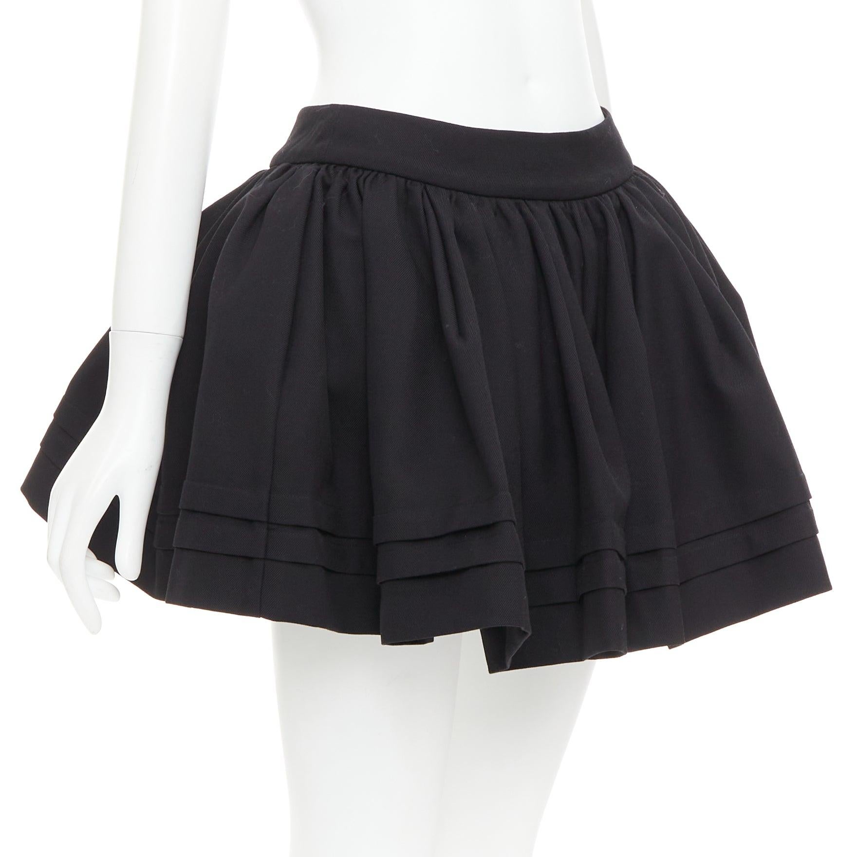 Nero SHUSHU TONG Gonna svasata in lana e seta nera con tulle rigido foderato UK6 XS in vendita