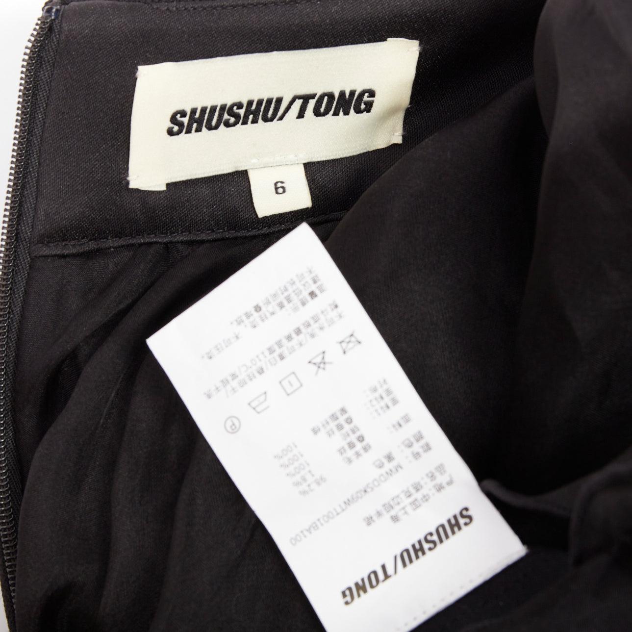 SHUSHU TONG Gonna svasata in lana e seta nera con tulle rigido foderato UK6 XS in vendita 3