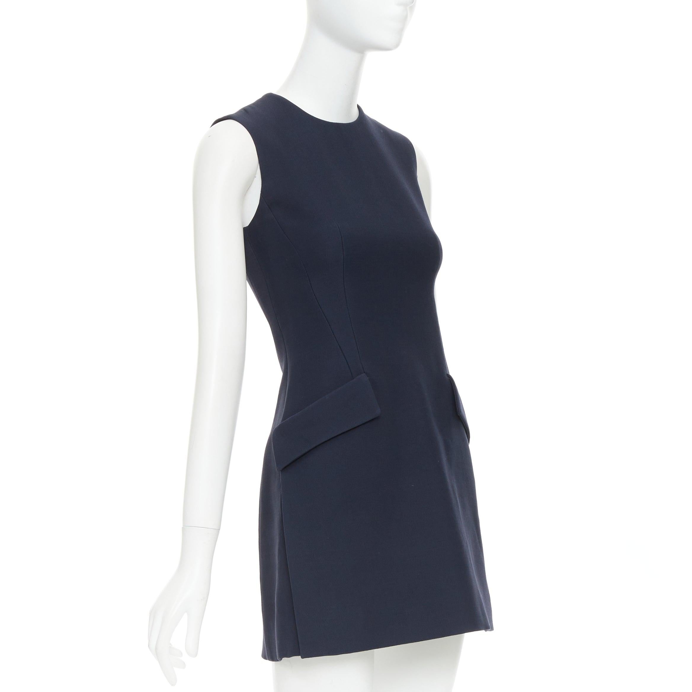 Noir CHRISTIAN DIOR - Robe Aline sans manches en laine à poches à rabats et à fentes, FR34 XS en vente