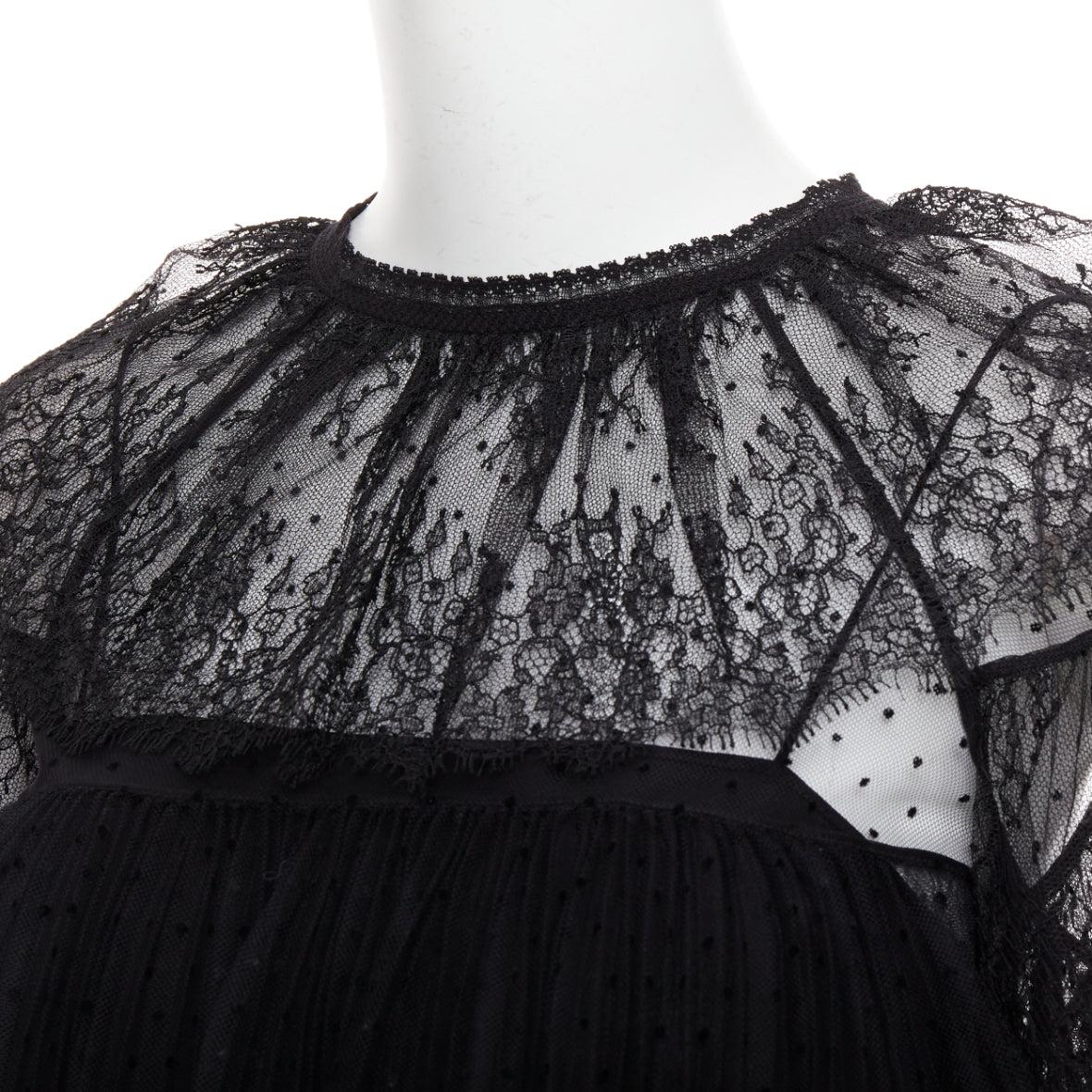 CHRISTIAN DIOR 2017 top vittoriano a righe in pizzo smocked a pois trasparenti FR34 XS in vendita 2