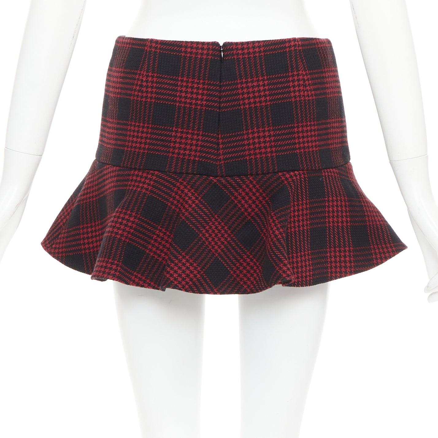 RED VALENTINO mini skort svasato a quadri in pied-de-poule rosso nero IT38 XS in vendita 1