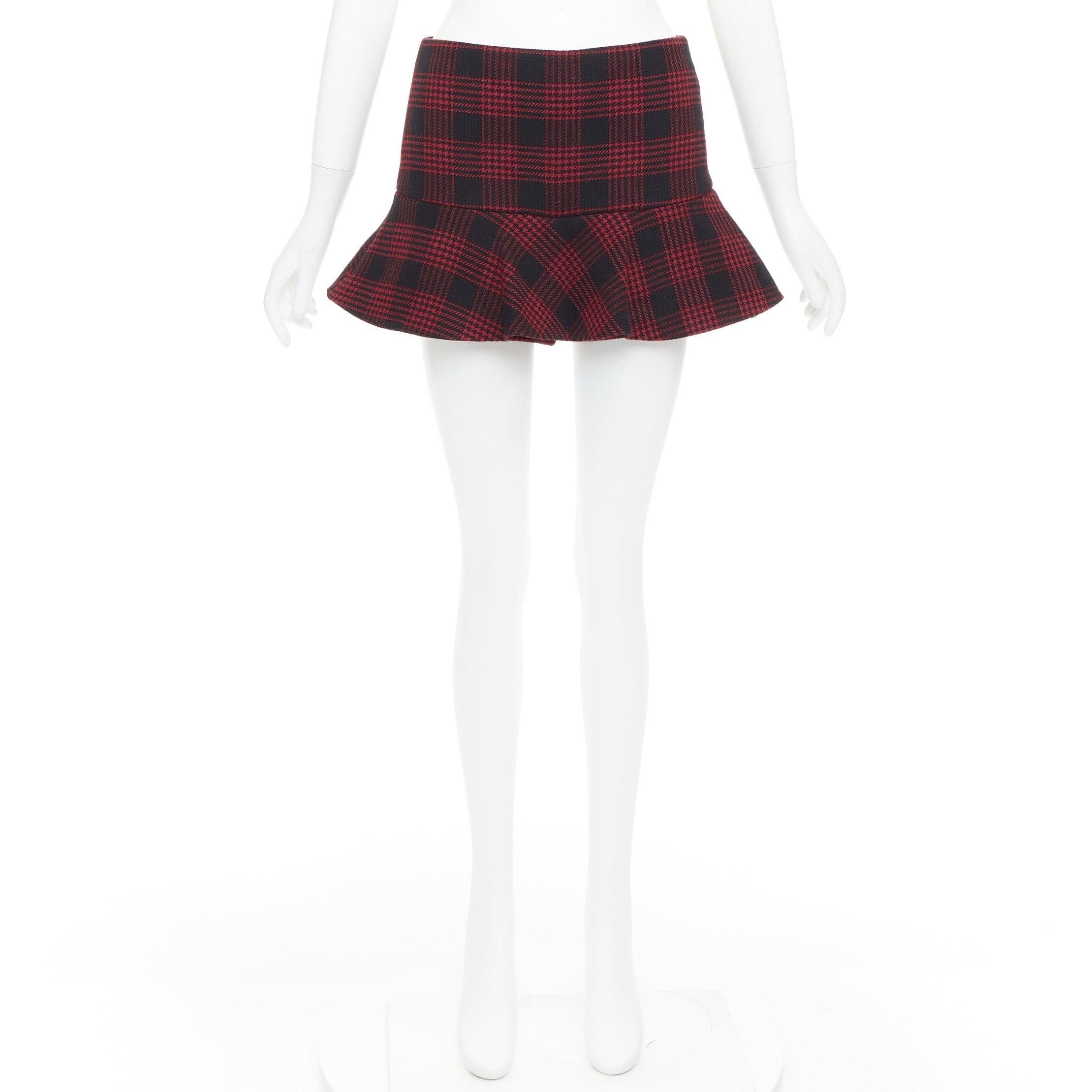 RED VALENTINO mini skort svasato a quadri in pied-de-poule rosso nero IT38 XS in vendita 5