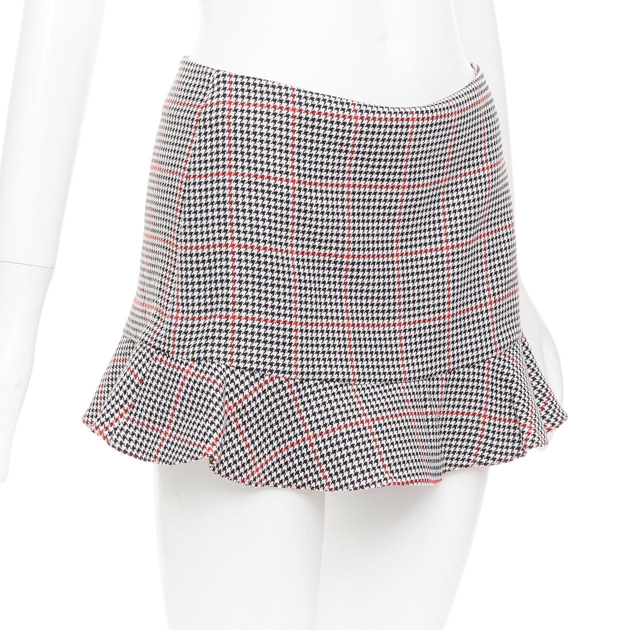 Gris RED VALENTINO rouge noir imprimé pied-de-poule mini jupe évasée IT36 XXS en vente