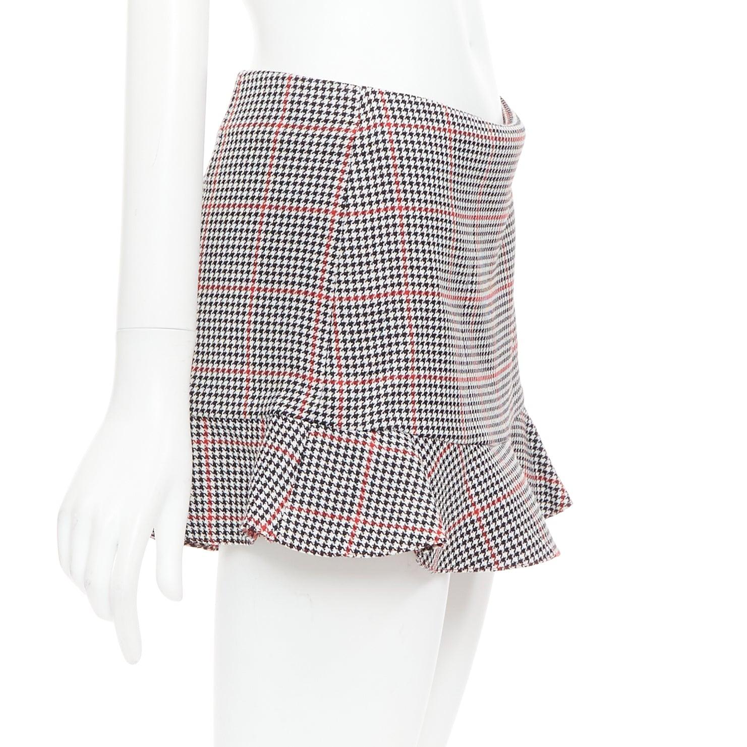 RED VALENTINO rouge noir imprimé pied-de-poule mini jupe évasée IT36 XXS Pour femmes en vente
