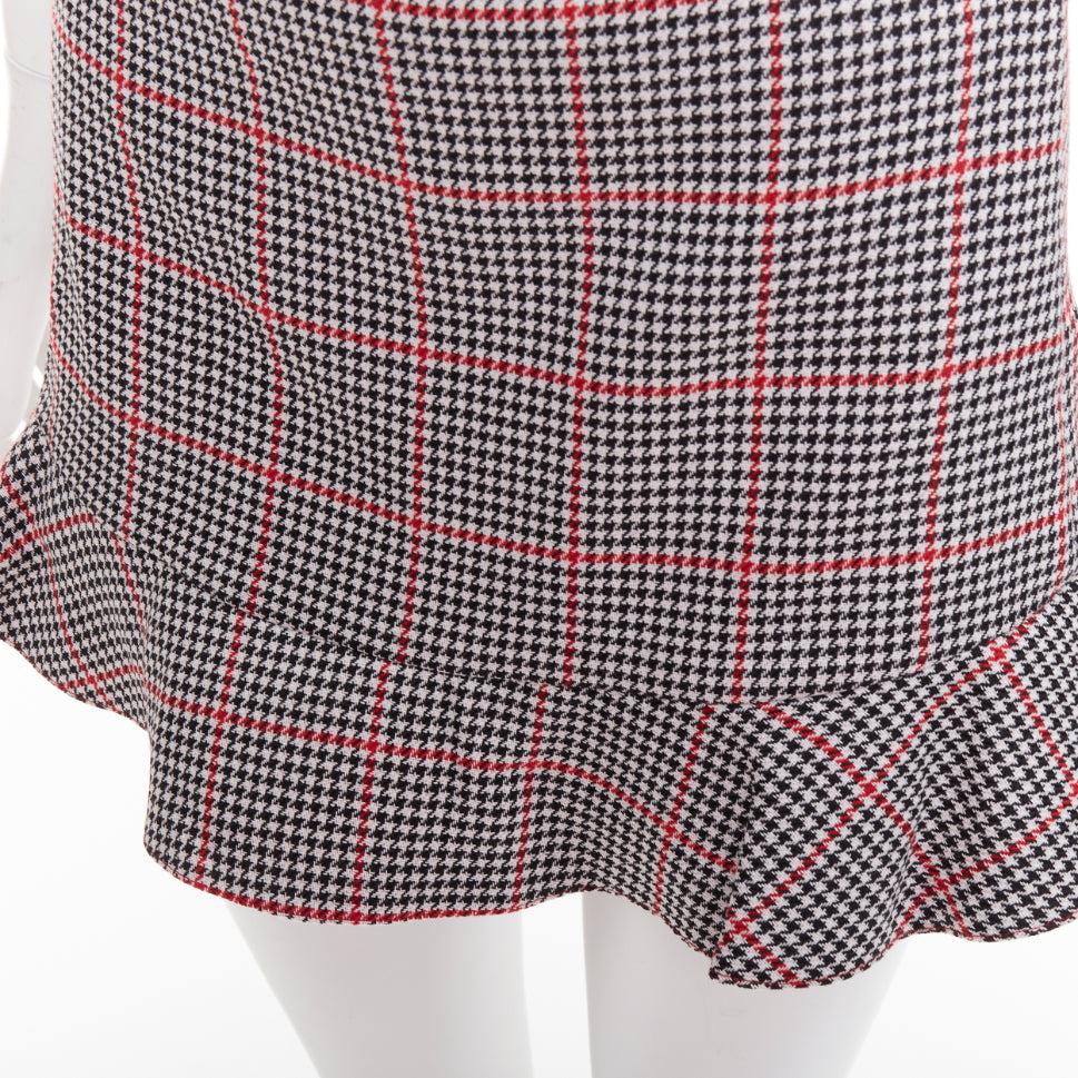 RED VALENTINO rouge noir imprimé pied-de-poule mini jupe évasée IT36 XXS en vente 3