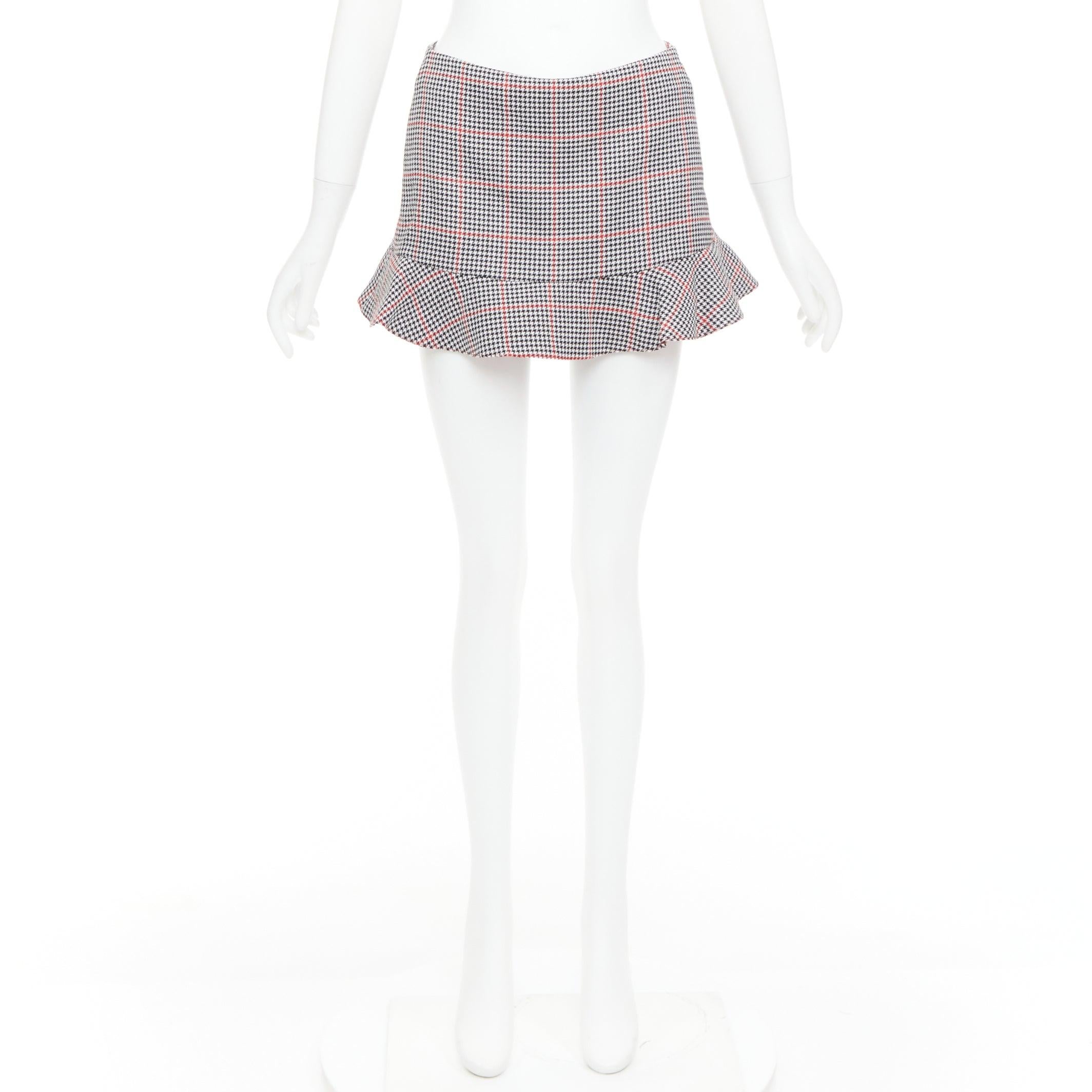 RED VALENTINO rouge noir imprimé pied-de-poule mini jupe évasée IT36 XXS en vente 5