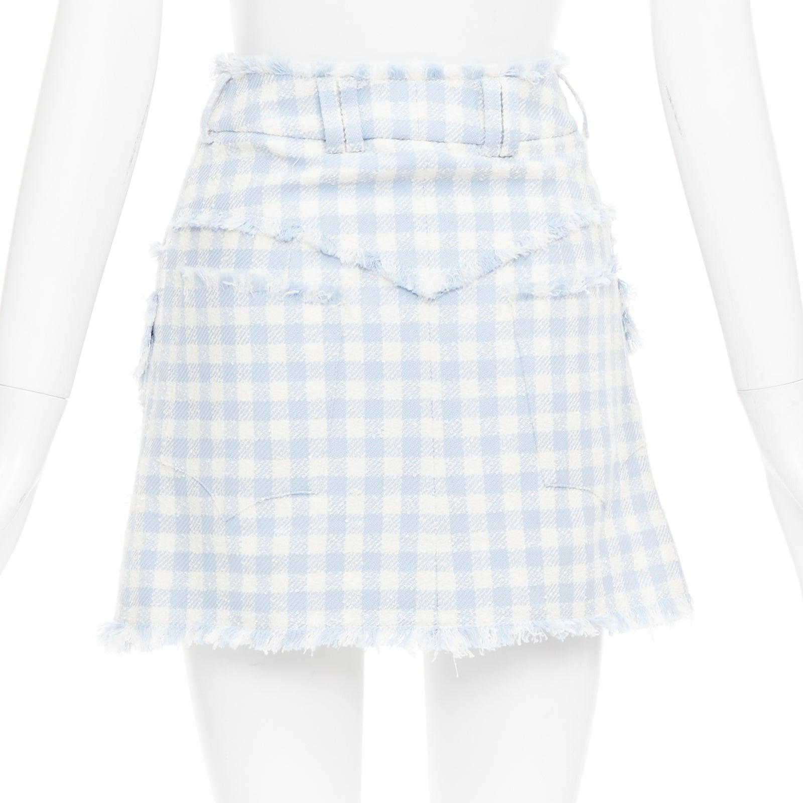 Donna Balmain gonna cargo in tweed di cotone a quadri bianchi e azzurri FR34 XS in vendita