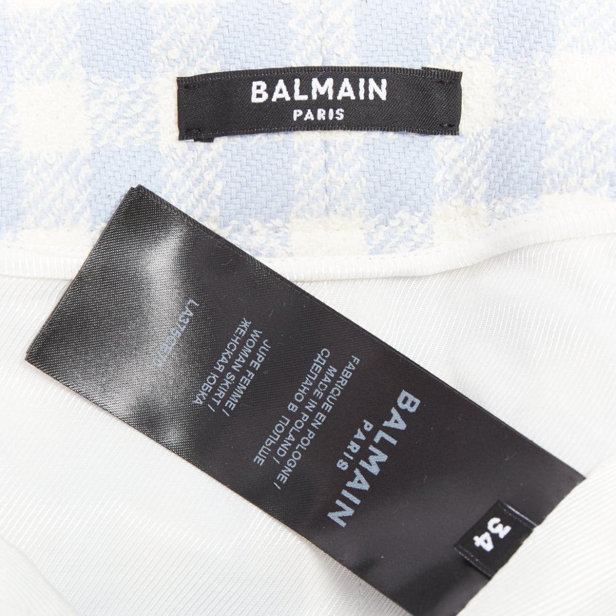 Balmain gonna cargo in tweed di cotone a quadri bianchi e azzurri FR34 XS in vendita 3