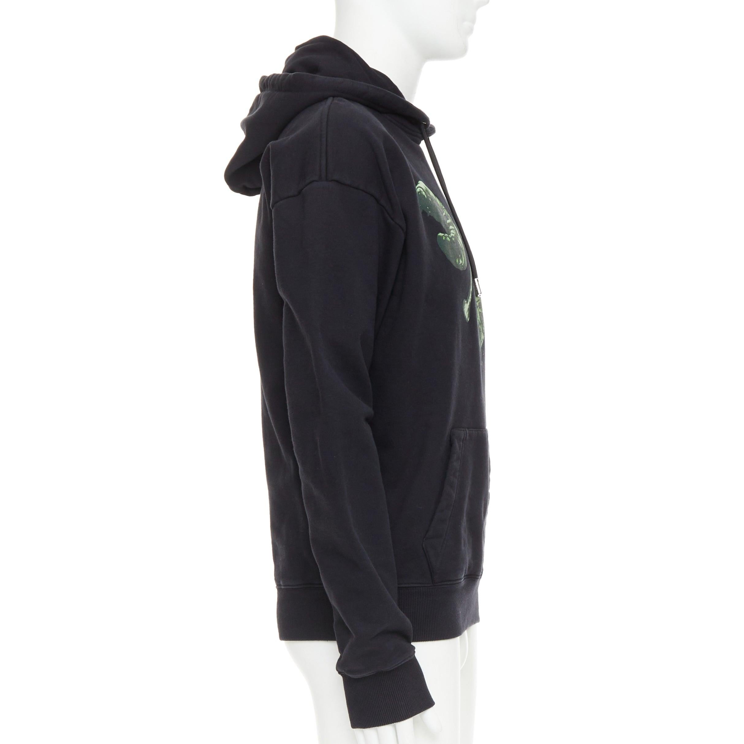DIOR HOMME Sweat à capuche avec logo graphique en coton noir et vert XXS Excellent état - En vente à Hong Kong, NT