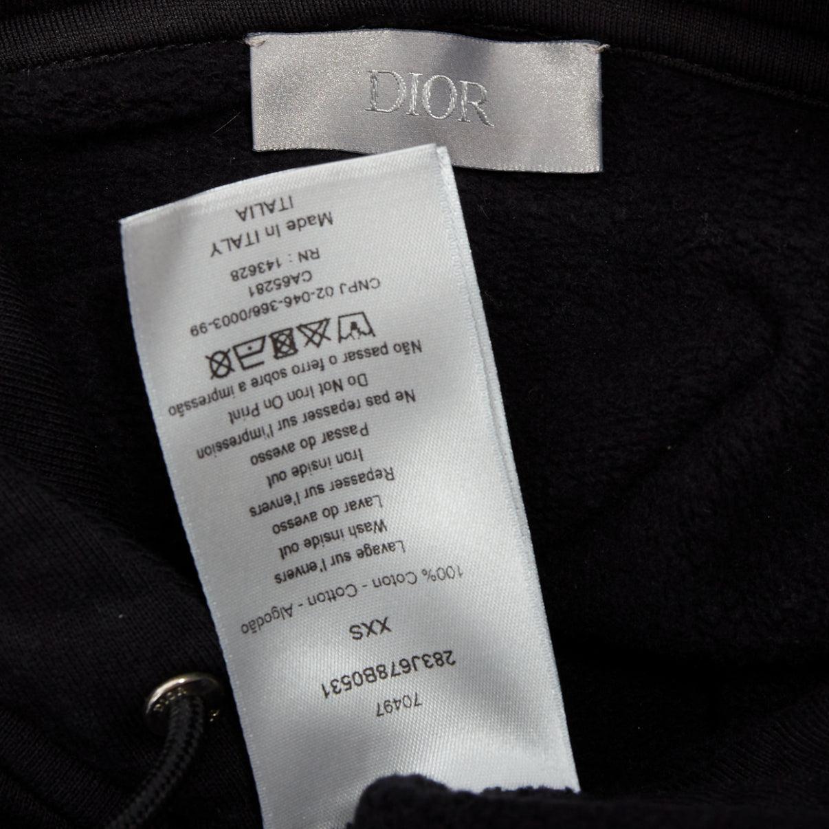 DIOR HOMME Sweat à capuche avec logo graphique en coton noir et vert XXS en vente 3