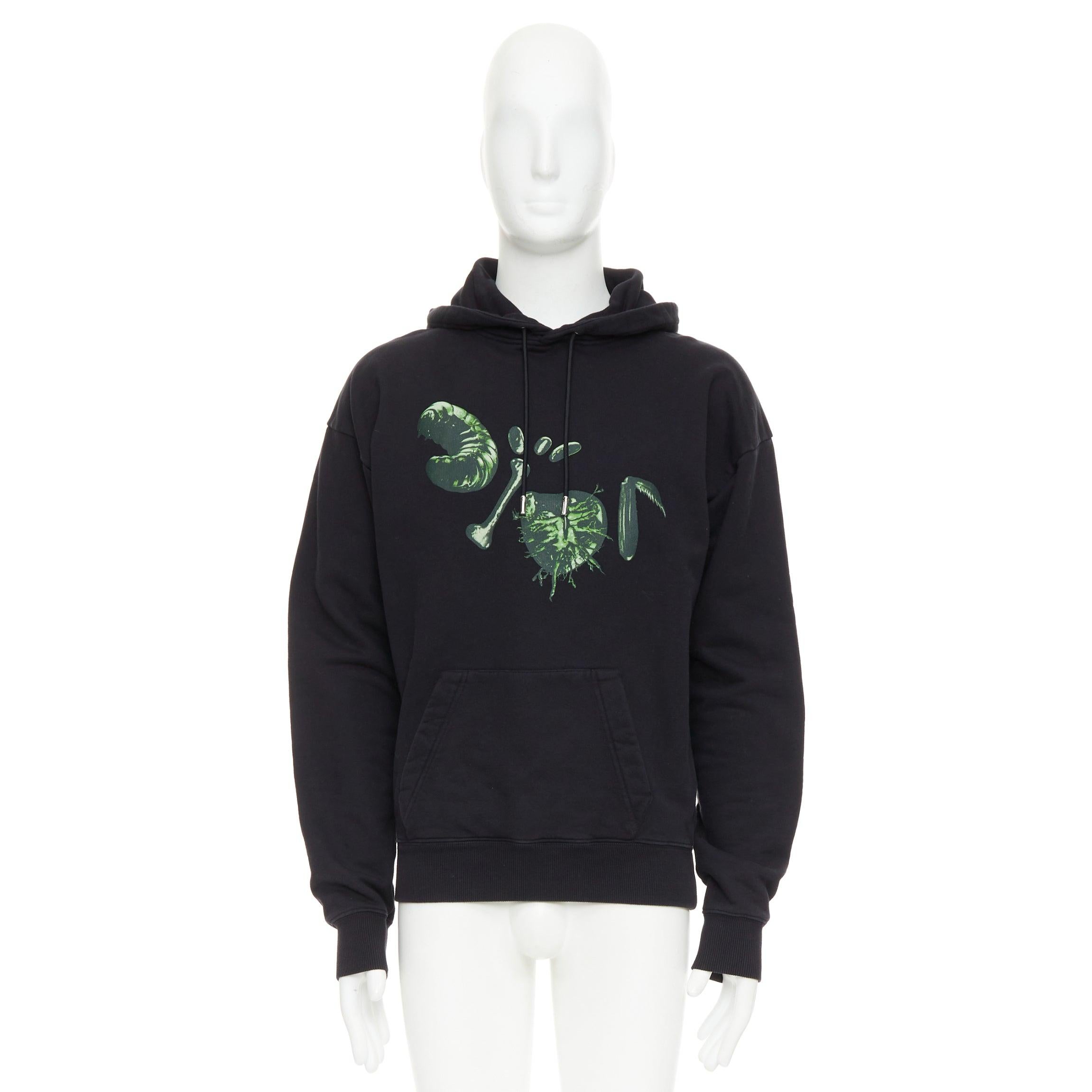 DIOR HOMME Sweat à capuche avec logo graphique en coton noir et vert XXS en vente 4