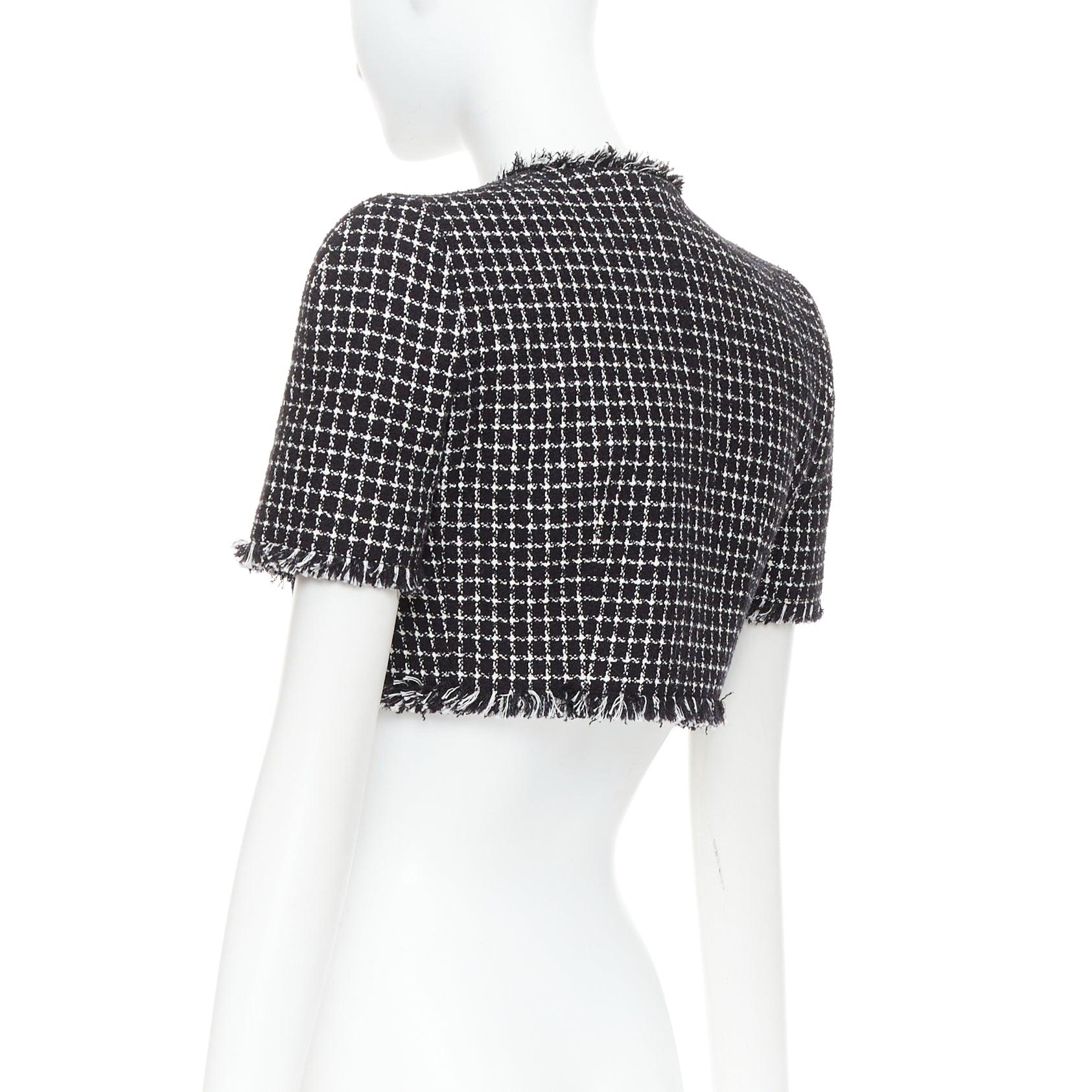 Balmain 2024 giacca cropped in tweed bianco nero con bottoni a testa di leone FR34 XS in vendita 2