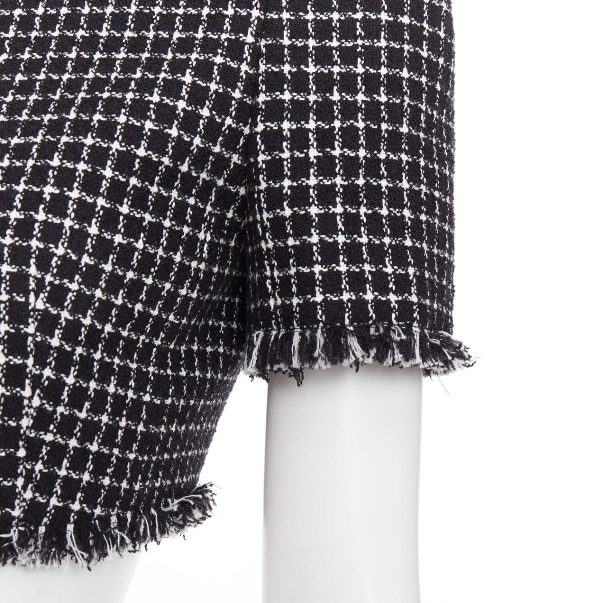 Balmain 2024 giacca cropped in tweed bianco nero con bottoni a testa di leone FR34 XS in vendita 3