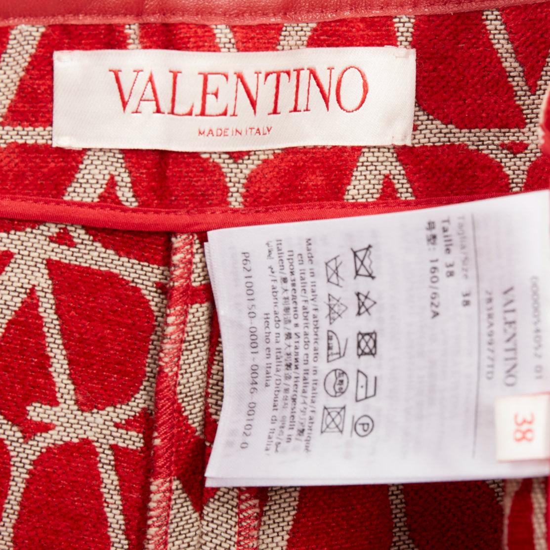 VALENTINO Toile Iconographe rot beige Logo-Lederbesatz Mini-Skort IT38 XS im Angebot 4