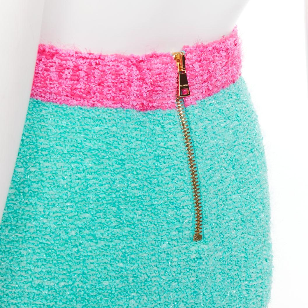 BALMAIN falda boucle adornada con botones turquesa rosa oro FR34 XS
Referencia: AAWC/A01462
Marca: Balmain
Diseñador: Olivier Rousteing
Material: Algodón, mezcla
Color: azul, rosa
Patrón: Sólido
Cierre: cremallera
Detalles adicionales: Minifalda de
