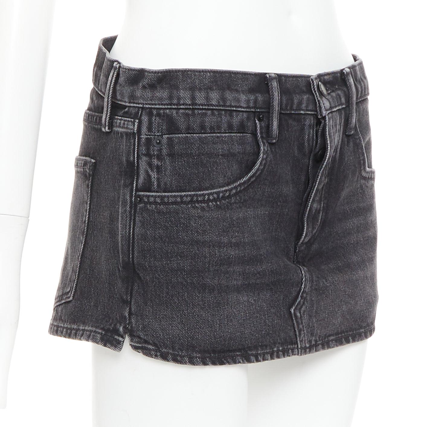 Nero Alexander Wang, mini skort a vita media in denim lavato grigio, 25