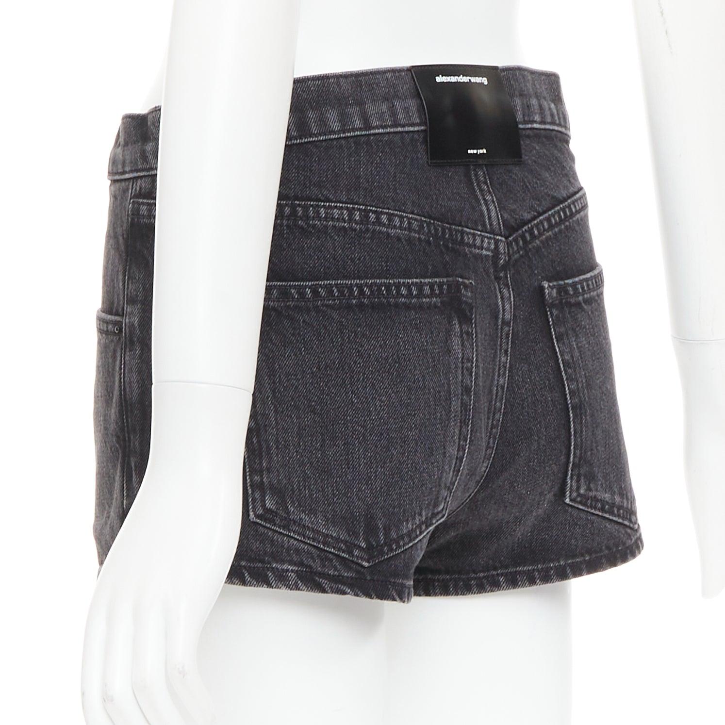 Donna Alexander Wang, mini skort a vita media in denim lavato grigio, 25