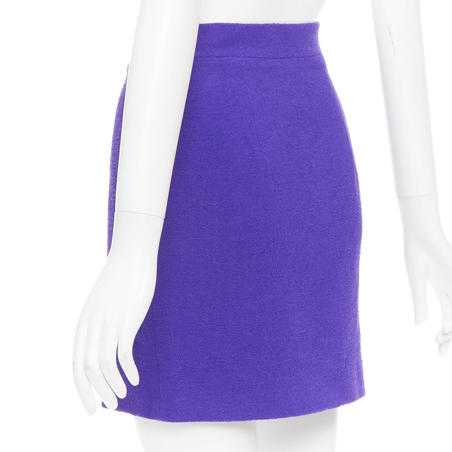 Alessandra Rich, minigonna in lana vergine viola reale con spacco frontale IT38 XS in vendita 1