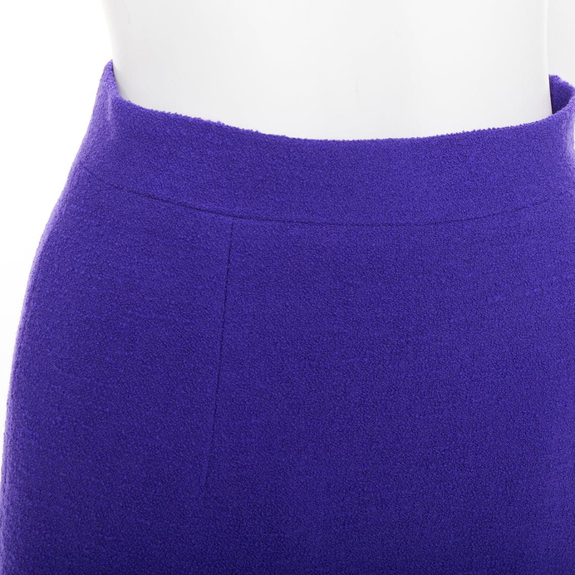 Alessandra Rich, minigonna in lana vergine viola reale con spacco frontale IT38 XS in vendita 2