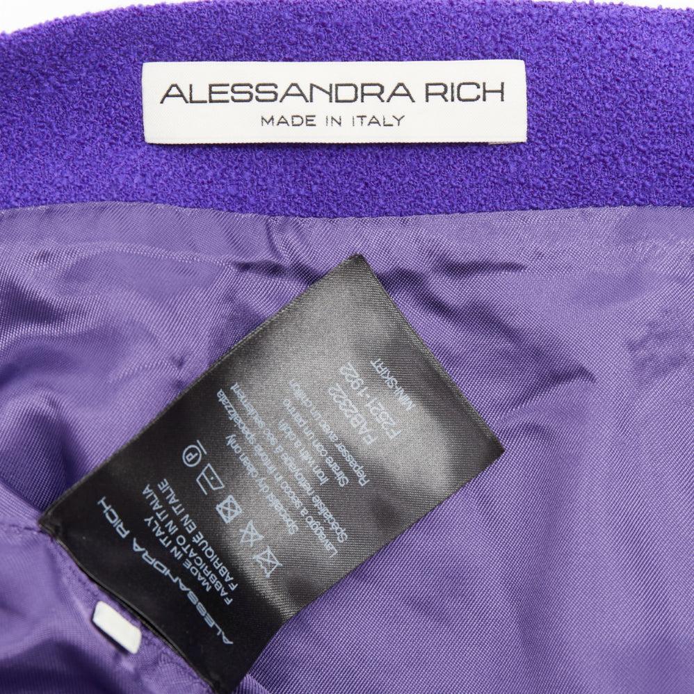 Alessandra Rich, minigonna in lana vergine viola reale con spacco frontale IT38 XS in vendita 3