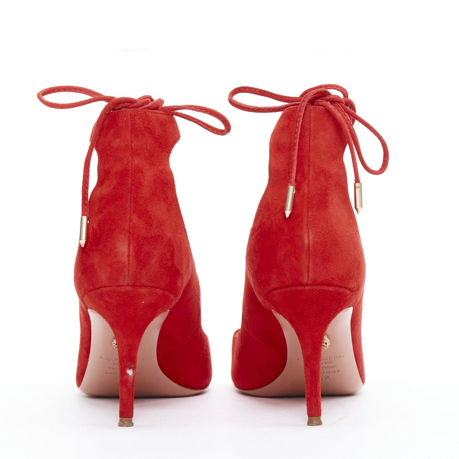 AQUAZZURA Christy 75 - Escarpins du milieu en daim rouge à lacets EU39,5 Pour femmes en vente